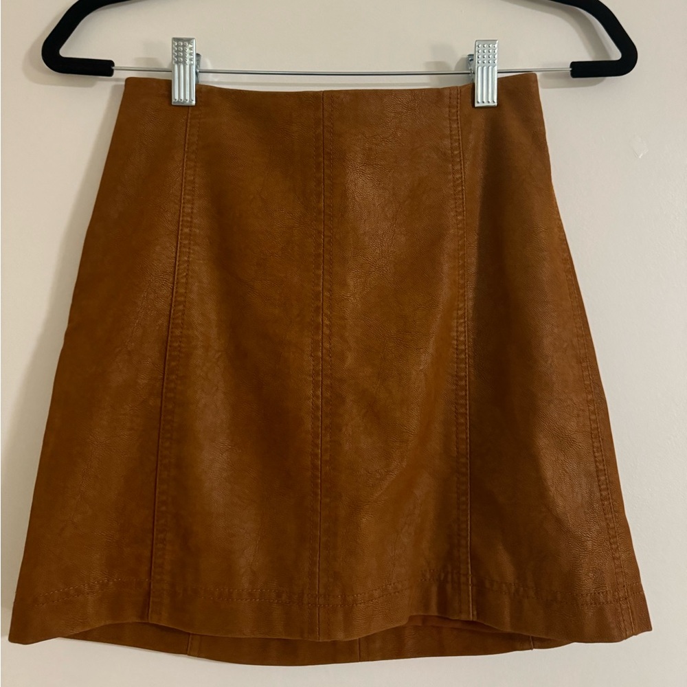 Free People Brown Mini Leather Skirt, Size 0